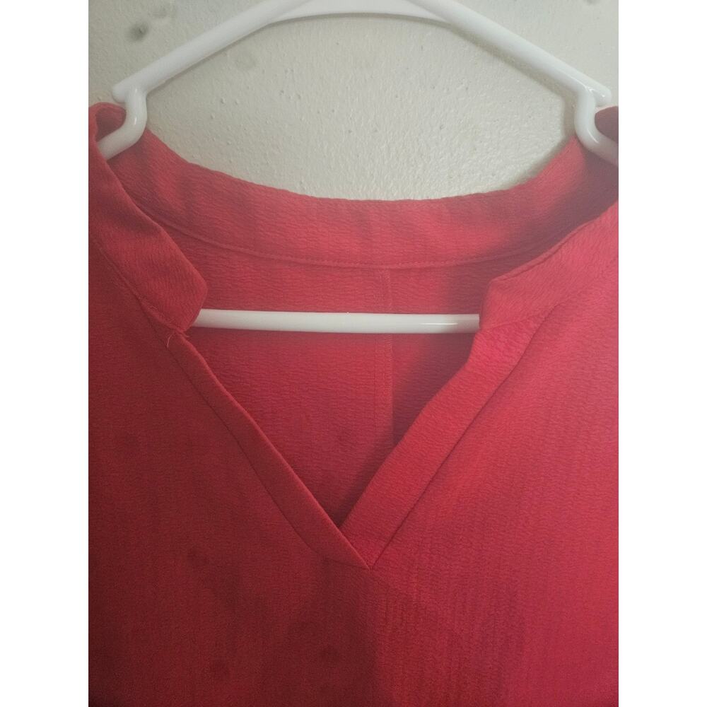 Shein Curve 3XL Bright Red Textured V-Neck Blouse - Picture 4 of 6